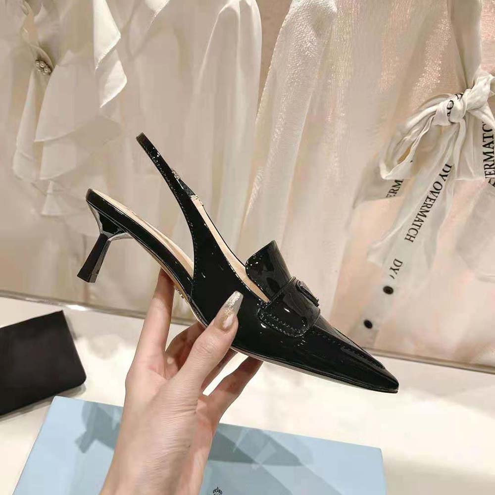 Prada Women Patent Leather Slingbacks-Black - image 6