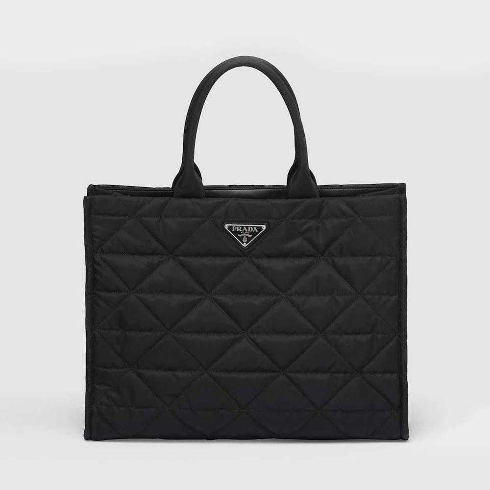 Front view of Prada Women Re-Nylon Shopping Bag with Topstitching in black