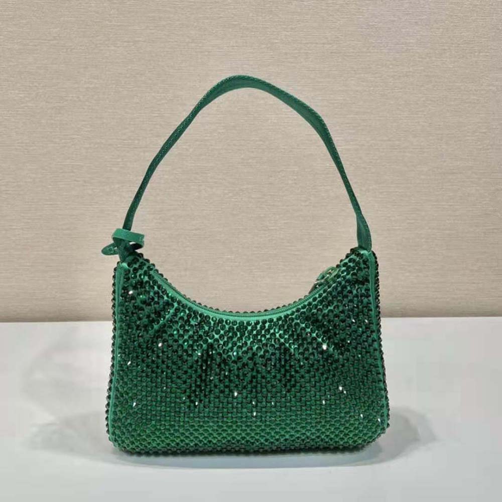 Prada Women Satin Mini-Bag with Crystals-Green - image 4