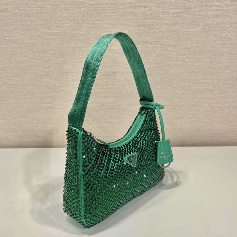 Prada Women Satin Mini-Bag with Crystals-Green - image 6