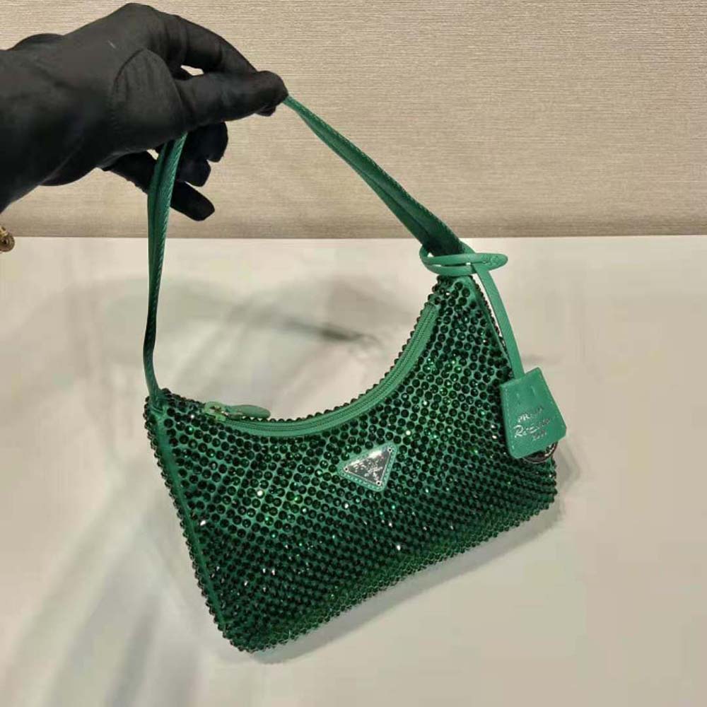 Prada Women Satin Mini-Bag with Crystals-Green - image 5