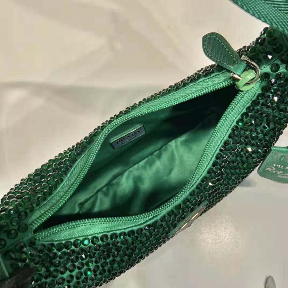 Prada Women Satin Mini-Bag with Crystals-Green - image 9