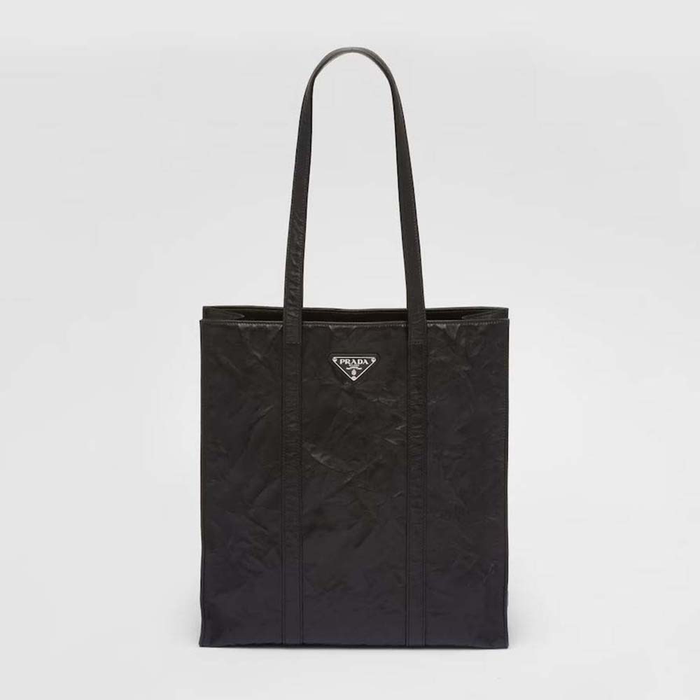 Front view of Prada Women Small Antique Nappa Leather Tote-Black handbag