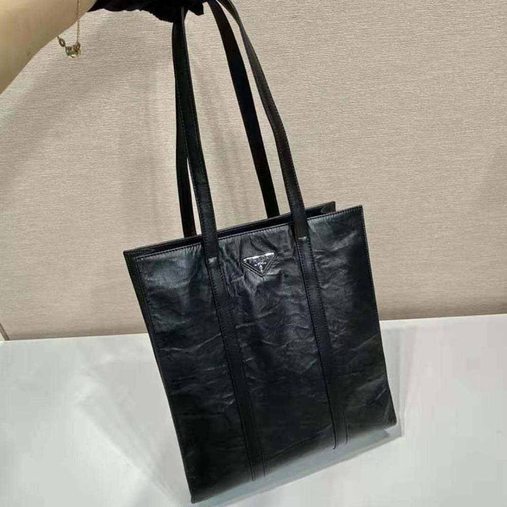 Prada Women Small Antique Nappa Leather Tote-Black - image 6