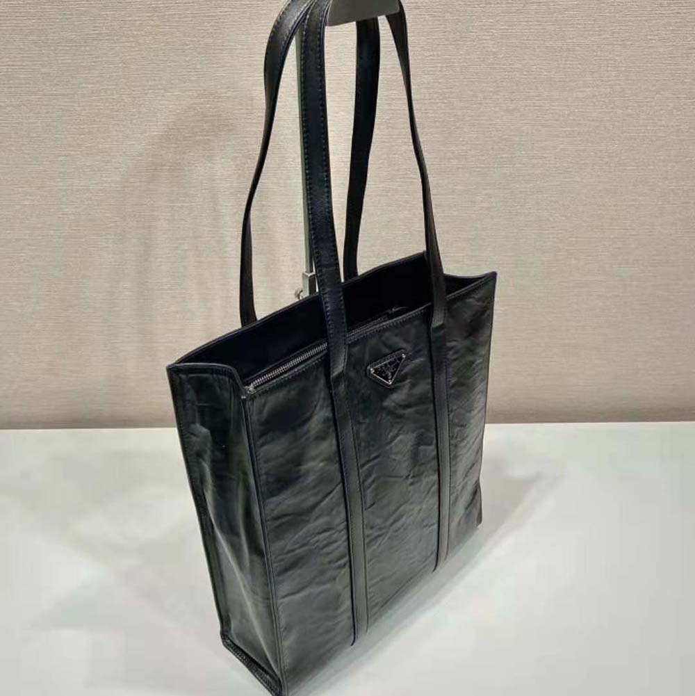 Prada Women Small Antique Nappa Leather Tote-Black - image 7