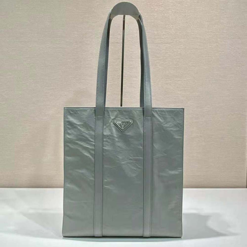 Side angle showing silver hardware on Prada Women Small Tote
