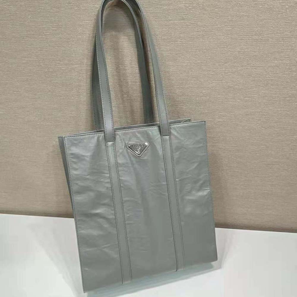 Prada Women Small Antique Nappa Leather Tote-Gray - image 5