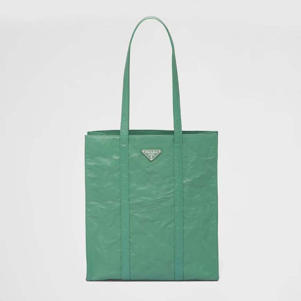 Front view of Prada Women Small Antique Nappa Leather Tote-Green