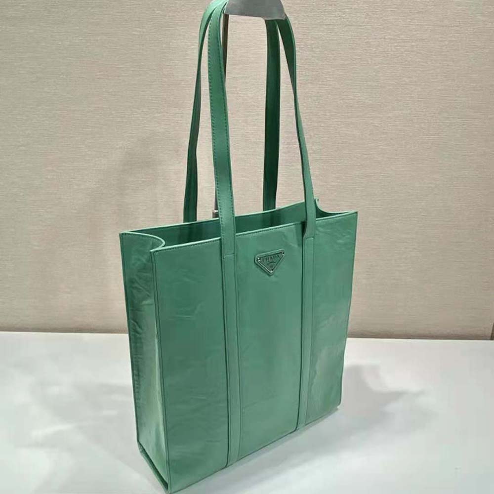 Prada Women Small Antique Nappa Leather Tote-Green - image 5