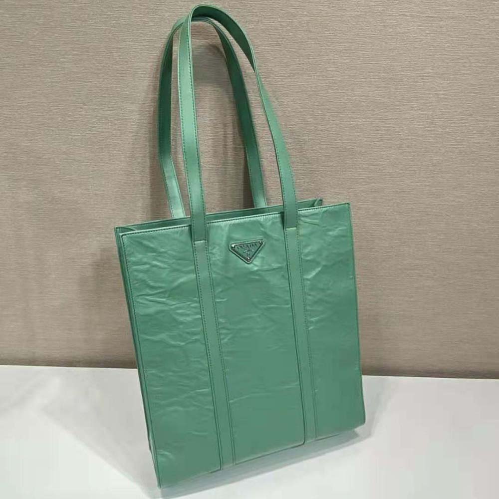 Prada Women Small Antique Nappa Leather Tote-Green - image 6