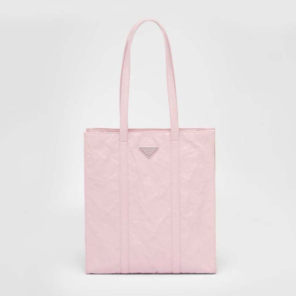 Front view of Prada Women Small Antique Nappa Leather Tote-Pink