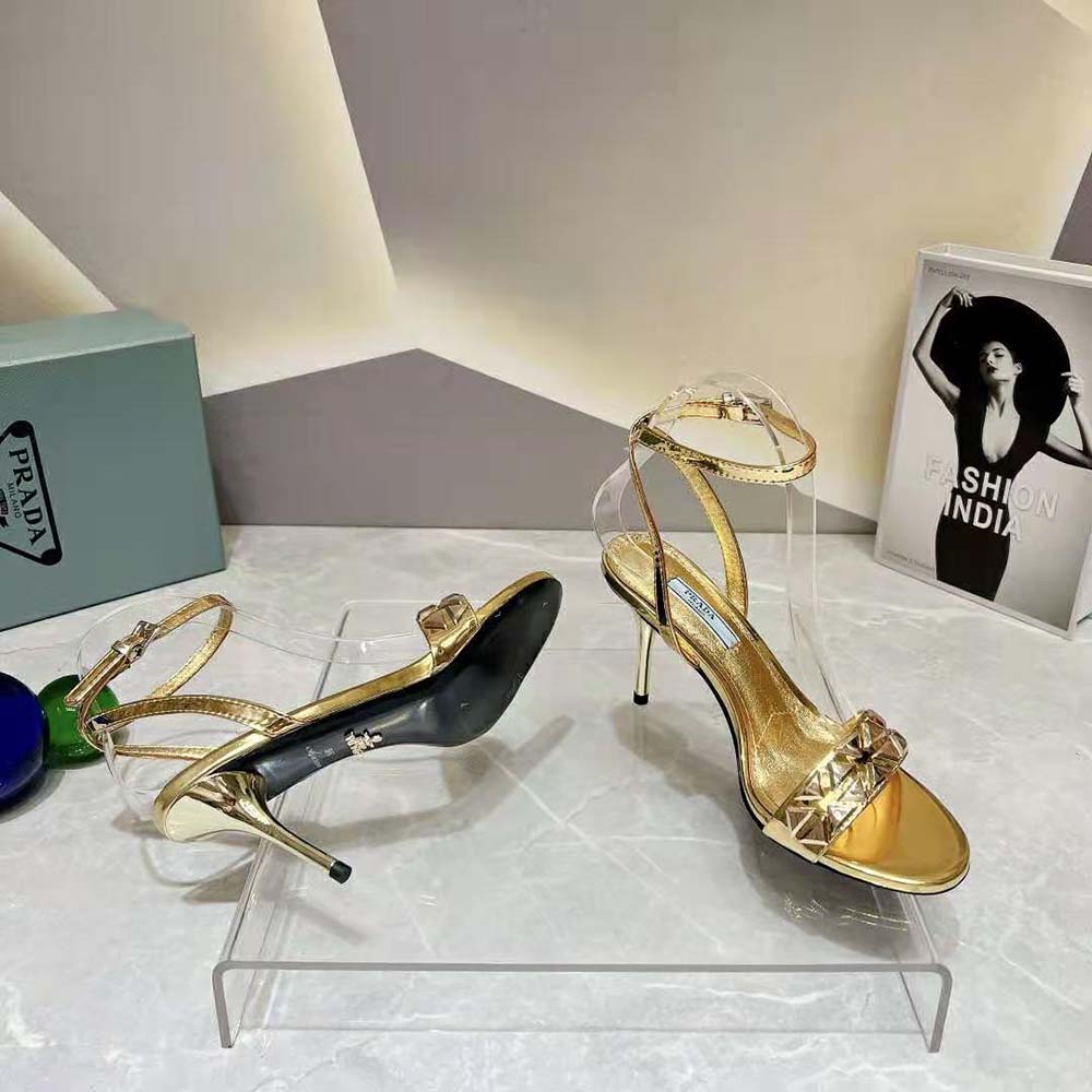 Prada Women Studded Metallic Leather High-Heeled Sandals - image 10