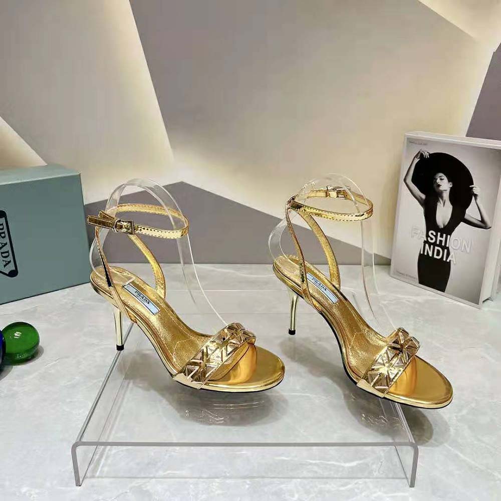 Prada Women Studded Metallic Leather High-Heeled Sandals - image 4