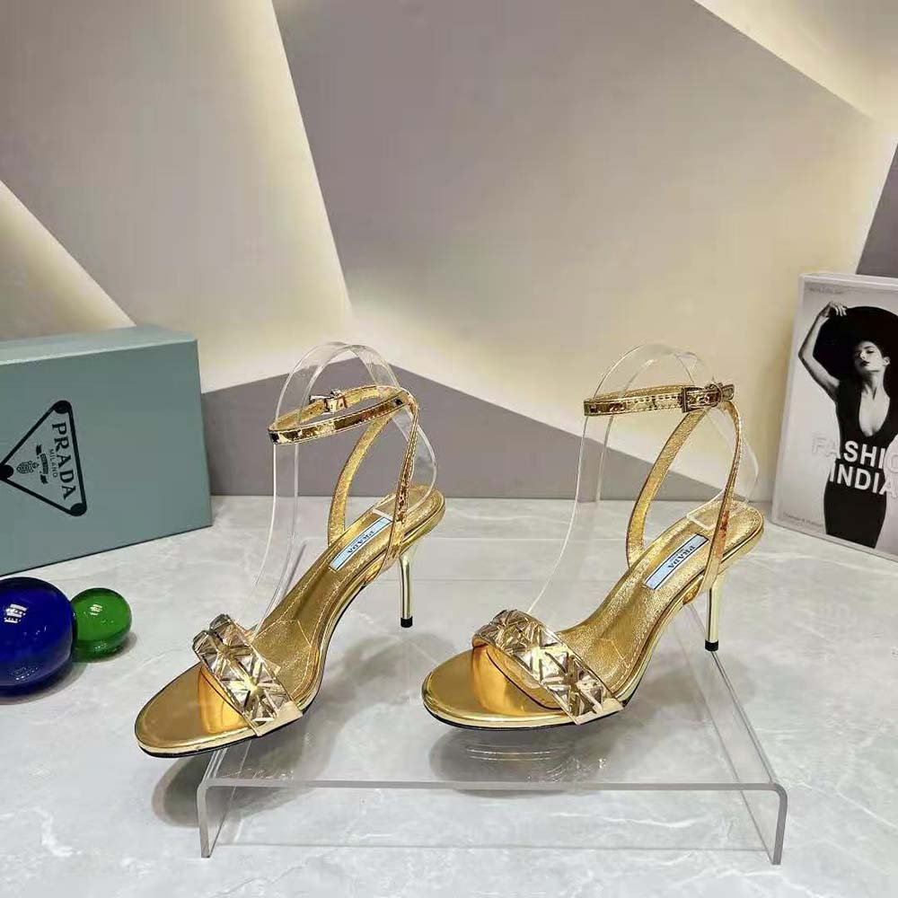 Prada Women Studded Metallic Leather High-Heeled Sandals - image 6