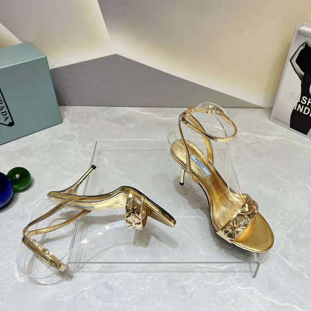 Prada Women Studded Metallic Leather High-Heeled Sandals - image 9