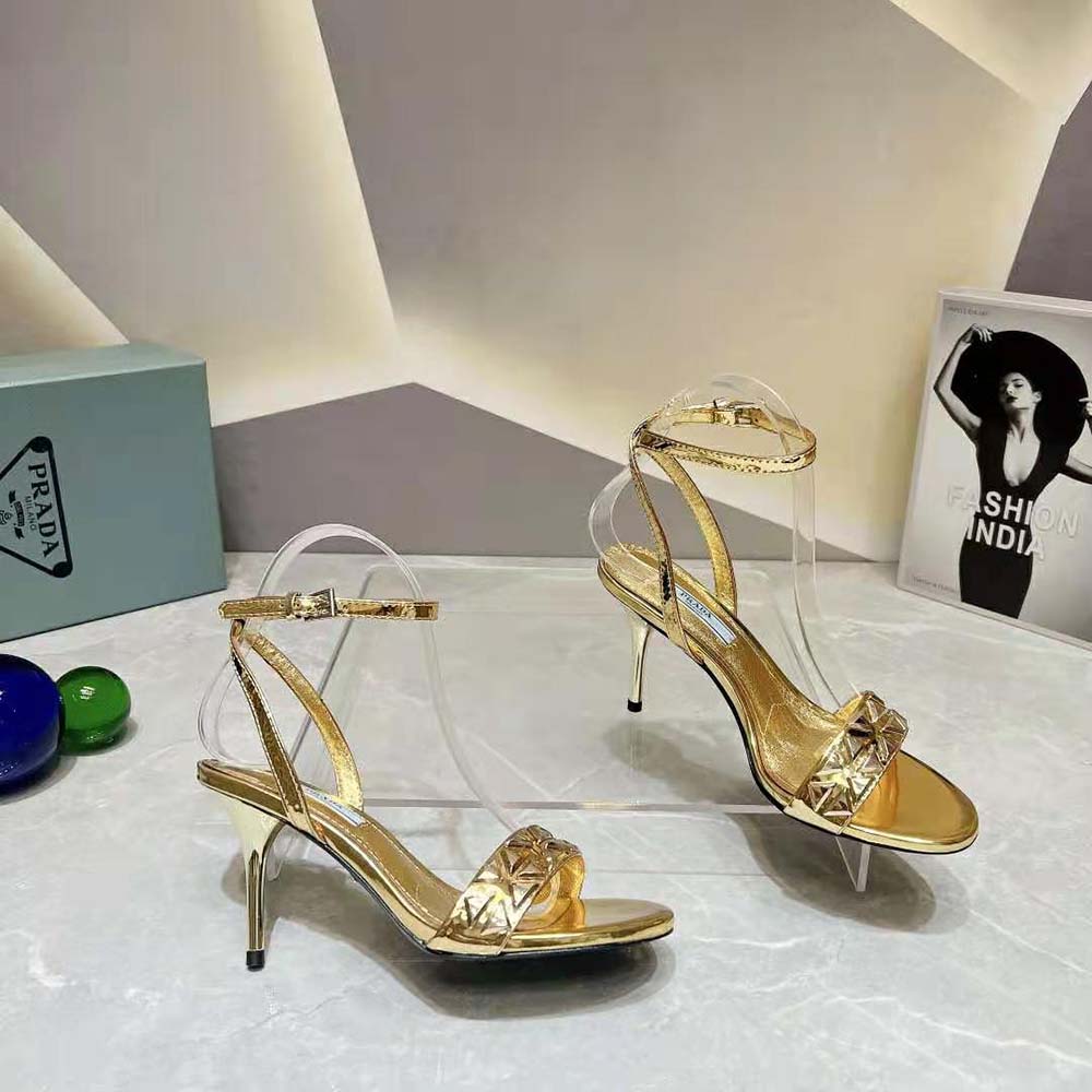 Prada Women Studded Metallic Leather High-Heeled Sandals - image 5