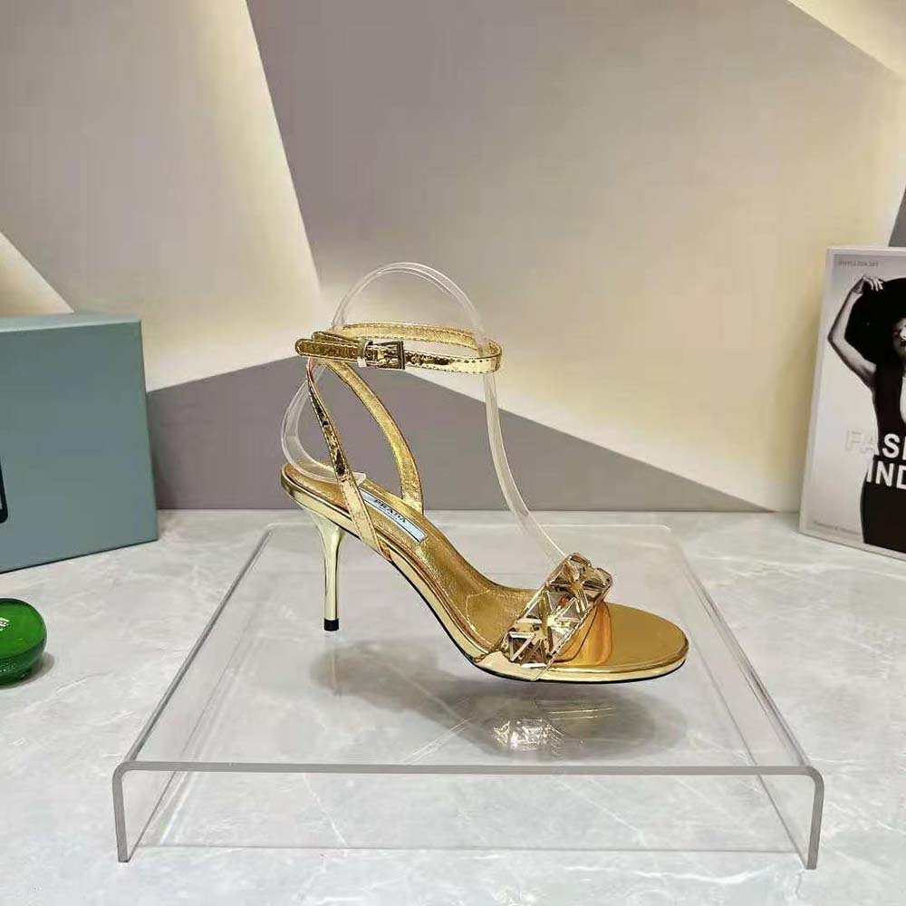 Prada Women Studded Metallic Leather High-Heeled Sandals - image 7