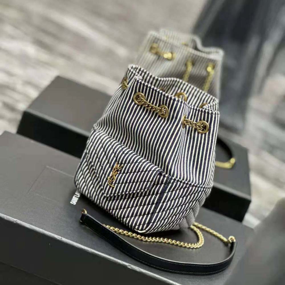 Saint Laurent YSL Women Joe Mini Bucket Bag in Micro Stripped Denim - image 6