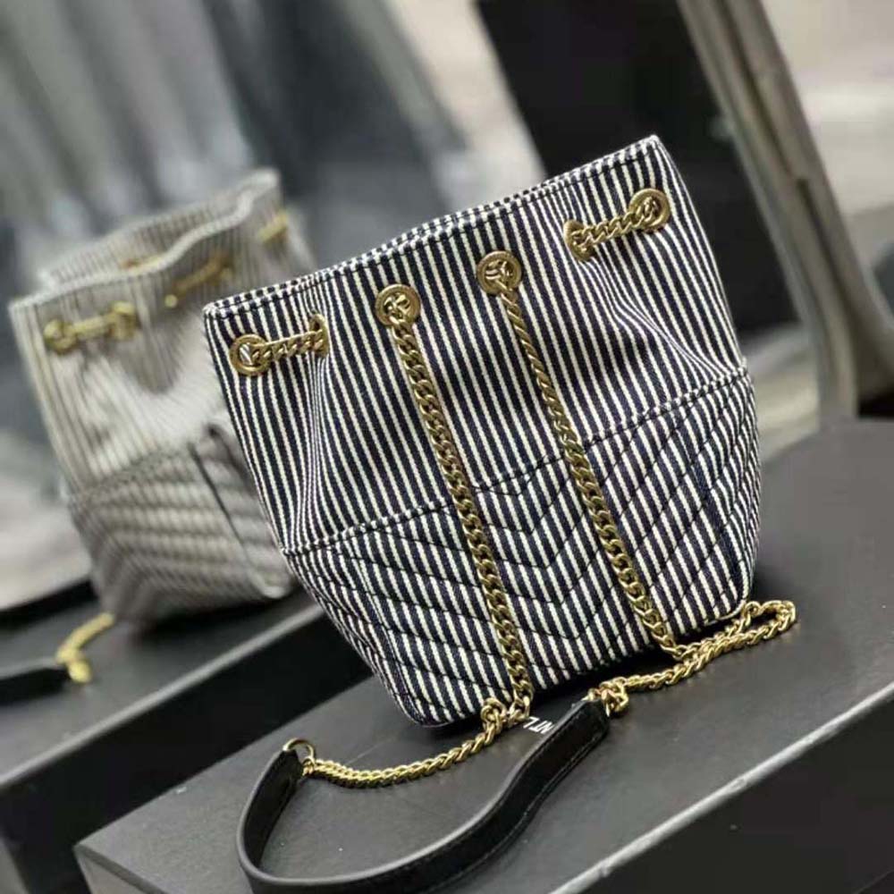 Saint Laurent YSL Women Joe Mini Bucket Bag in Micro Stripped Denim - image 5