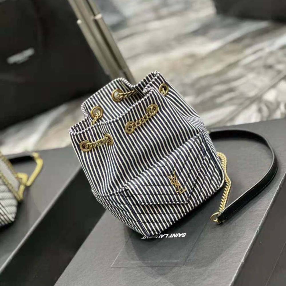 Saint Laurent YSL Women Joe Mini Bucket Bag in Micro Stripped Denim - image 4