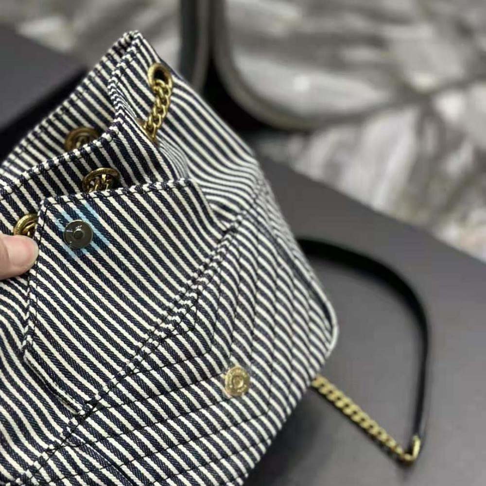 Saint Laurent YSL Women Joe Mini Bucket Bag in Micro Stripped Denim - image 9