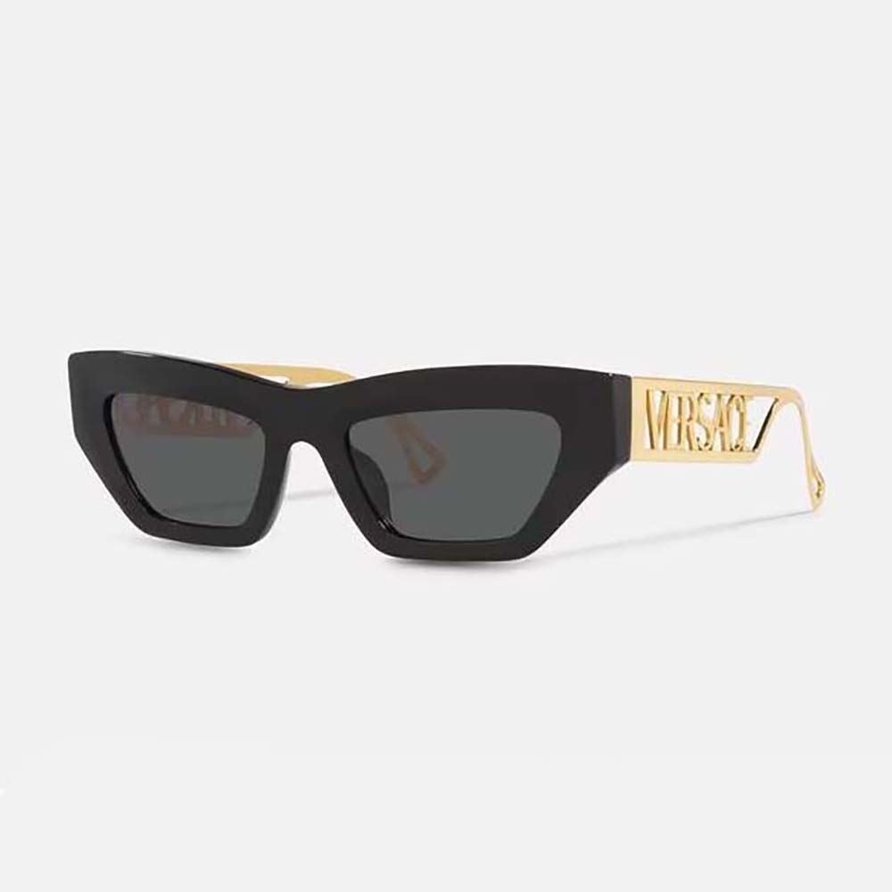 Front view of Versace Women 90s Vintage Logo Cat-Eye Sunglasses-Black