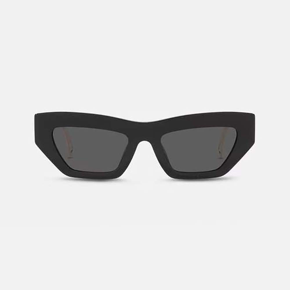 Close-up of gold Medusa logo detail on Versace Women 90s Vintage Logo Cat-Eye Sunglasses-Black