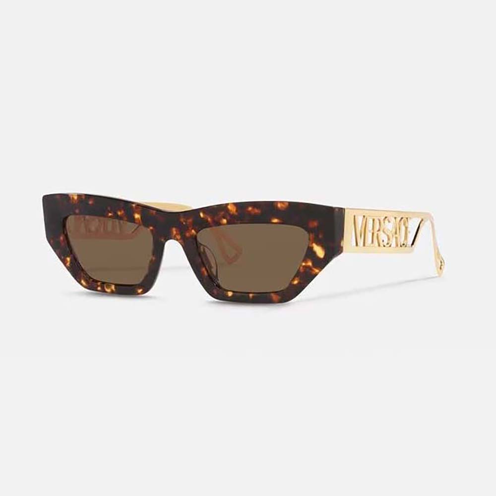 Front view of Versace Women 90s Vintage Logo Cat-Eye Sunglasses-Brown