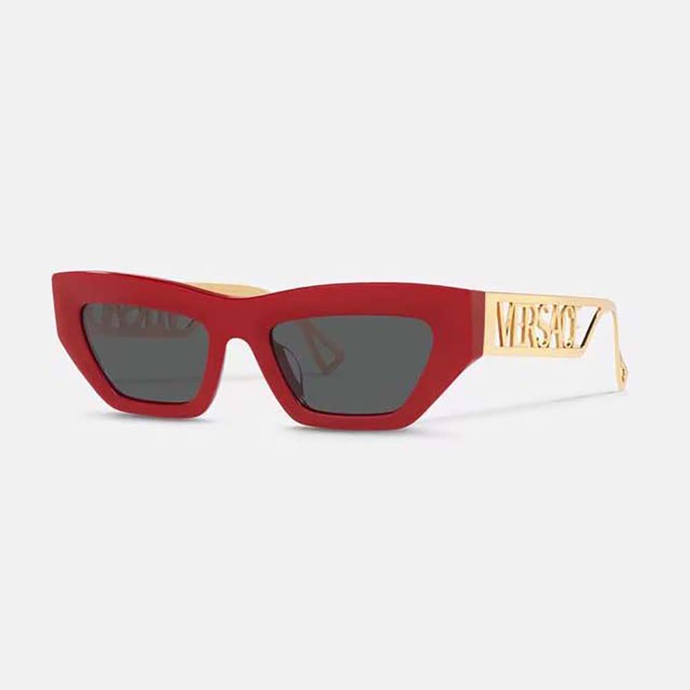 Front view of Versace Women 90s Vintage Logo Cat-Eye Sunglasses-Red