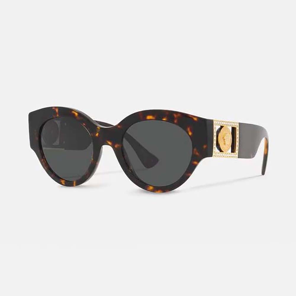 Front view of Versace Women Bright Medusa Crystal Sunglasses-Brown black frame