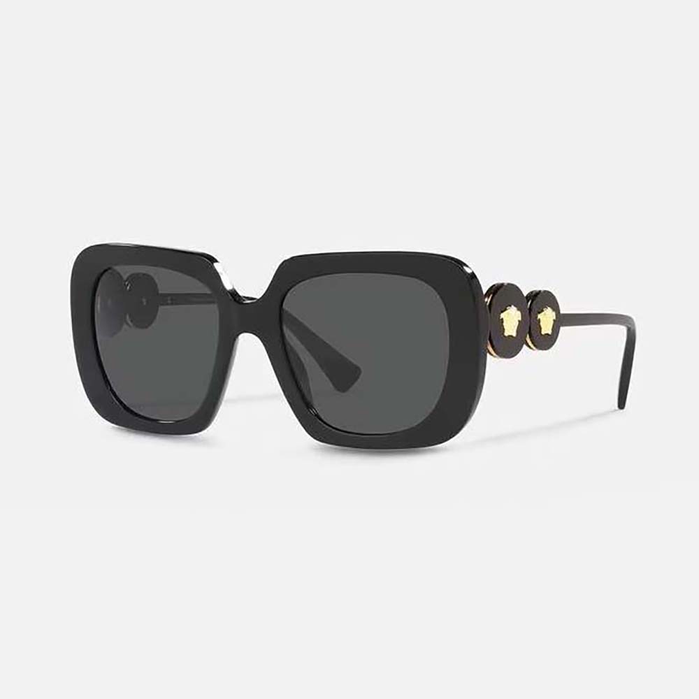 Front view of Versace Women Double Medusa Squared Sunglasses-Black