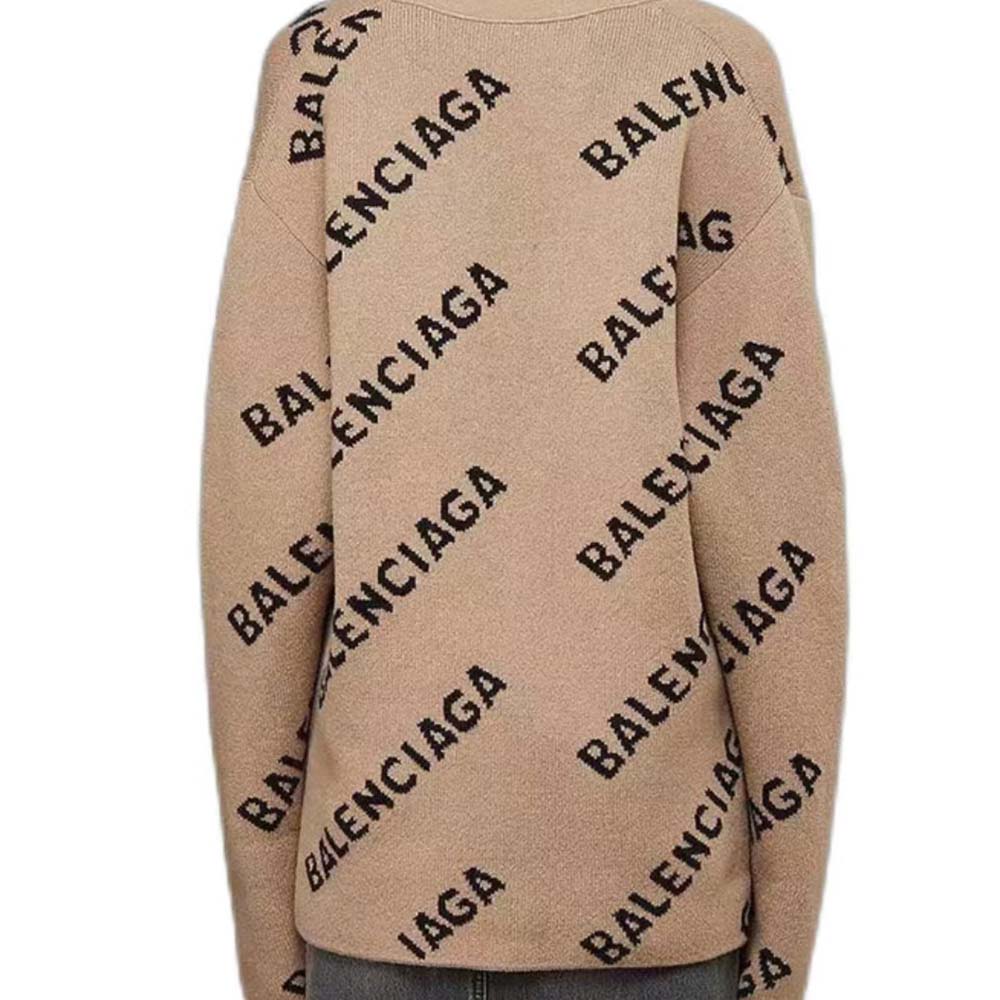 Balenciaga Women Mini Allover Logo Cardigan in Beige and Black Cotton Knit - image 8