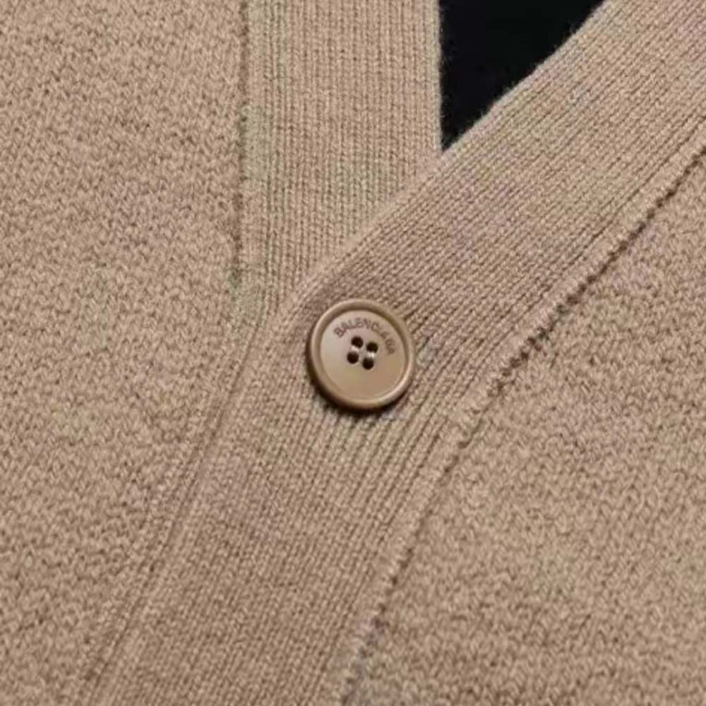 Balenciaga Women Mini Allover Logo Cardigan in Beige and Black Cotton Knit - image 5