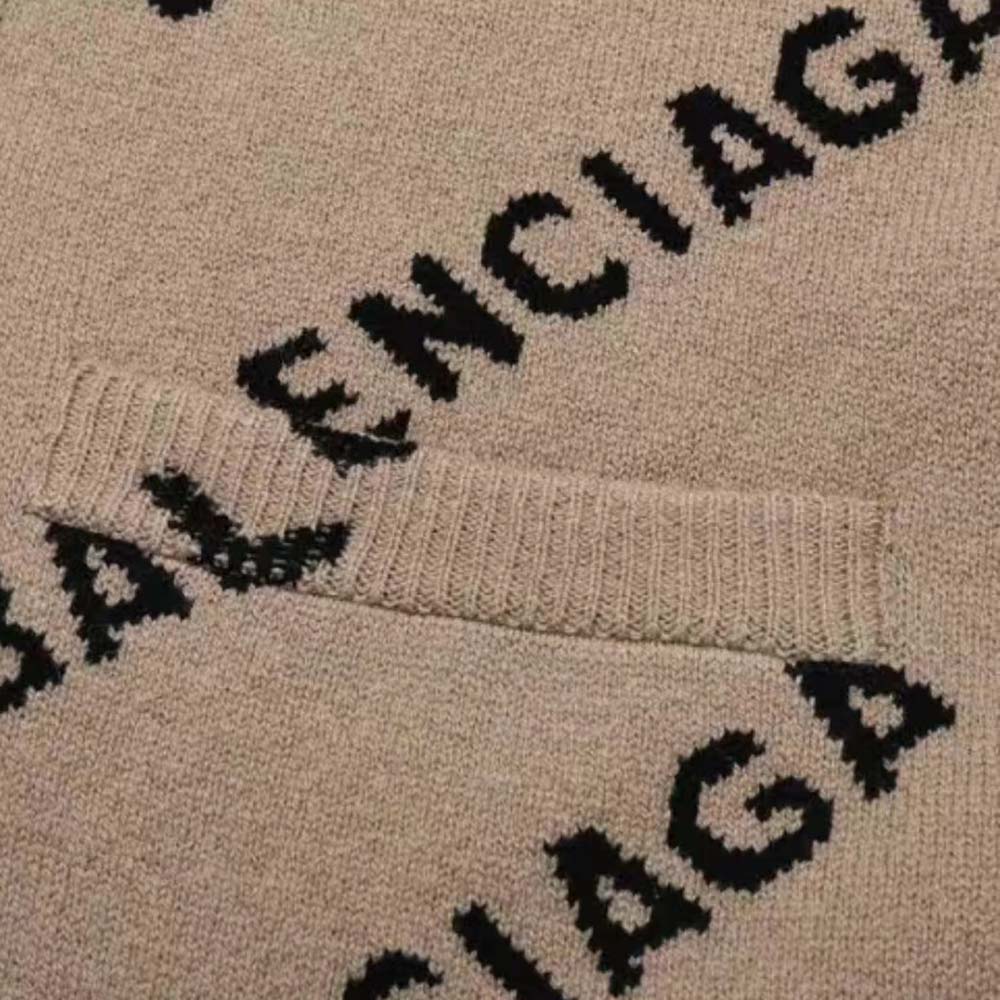 Balenciaga Women Mini Allover Logo Cardigan in Beige and Black Cotton Knit - image 4