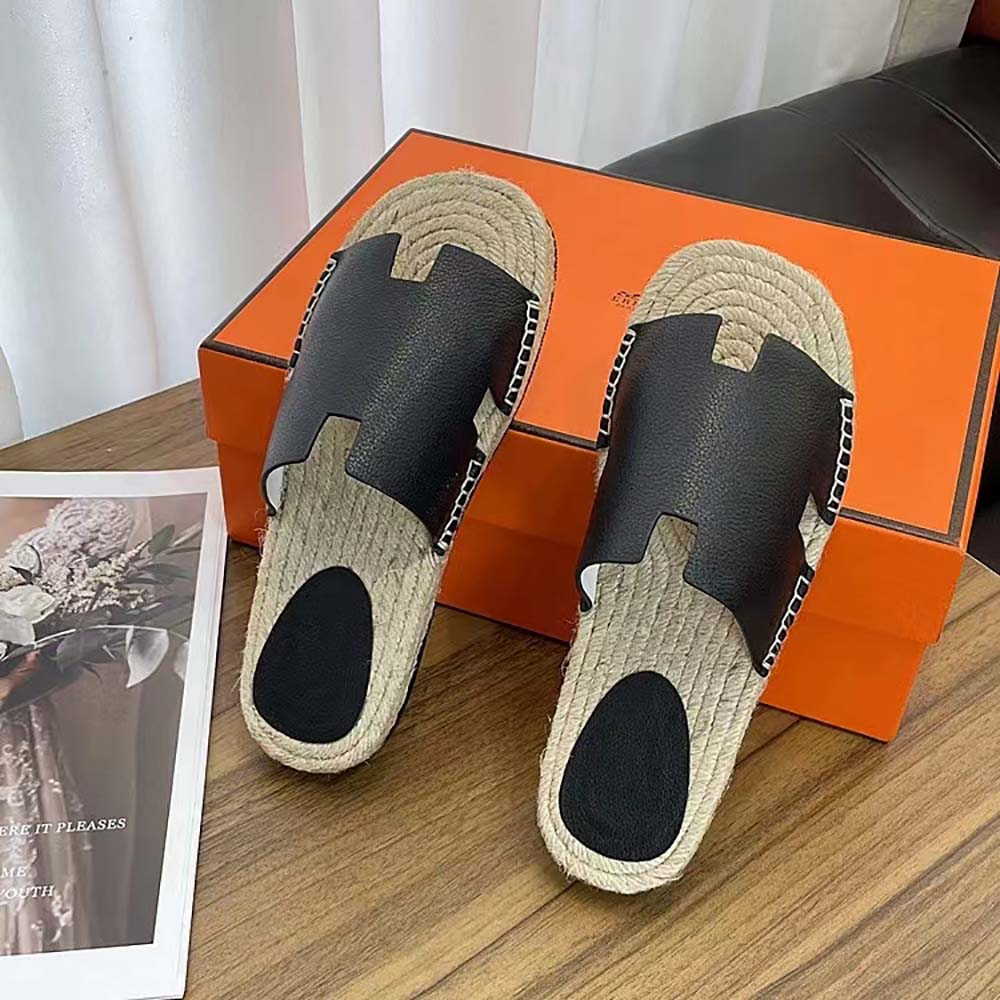 Hermes Unisex Catalya Espadrille in Calfskin with Rope Sole and “H” Cut-out-Black - image 6