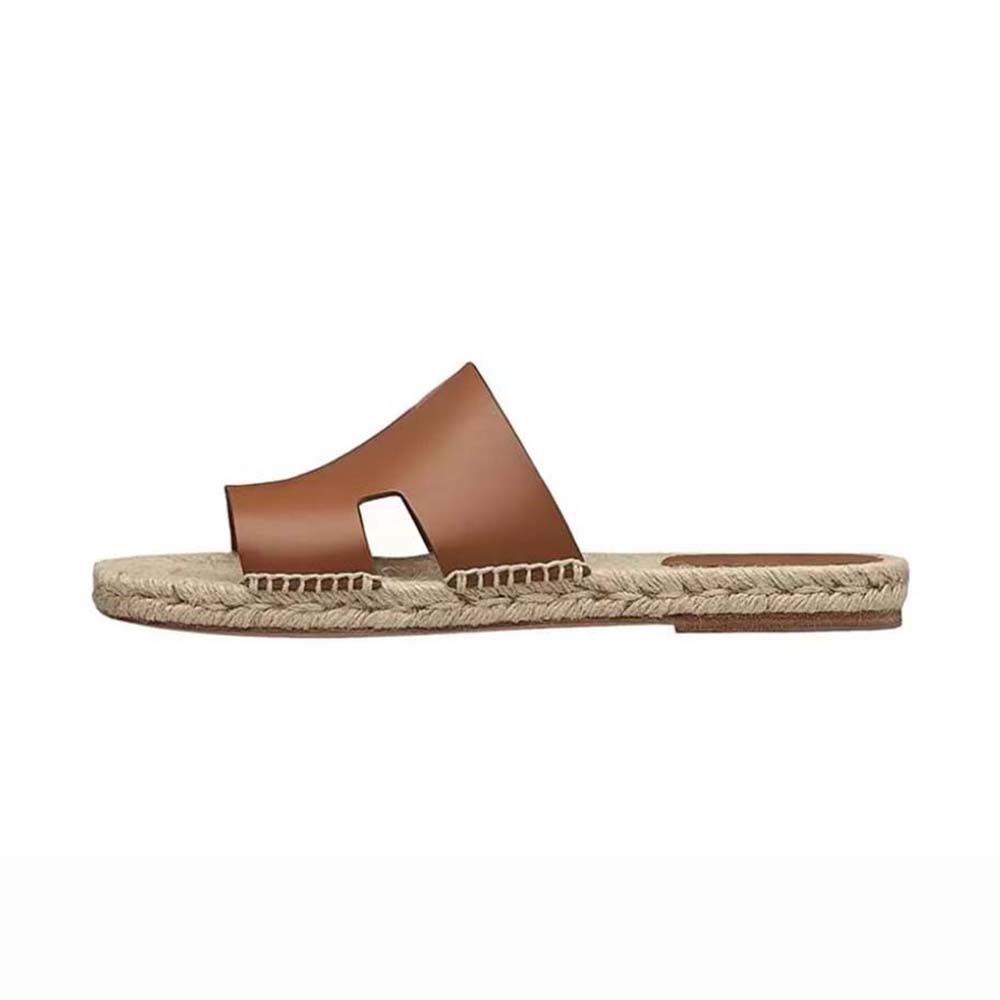 Side profile of Hermes Unisex Catalya Espadrille in brown calfskin