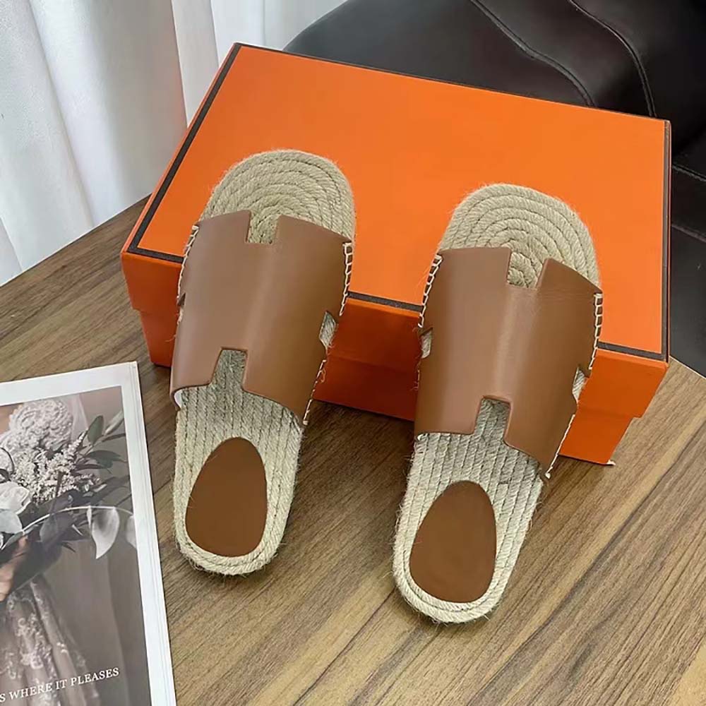Hermes Unisex Catalya Espadrille in Calfskin with Rope Sole and “H” Cut-out-Brown - image 6
