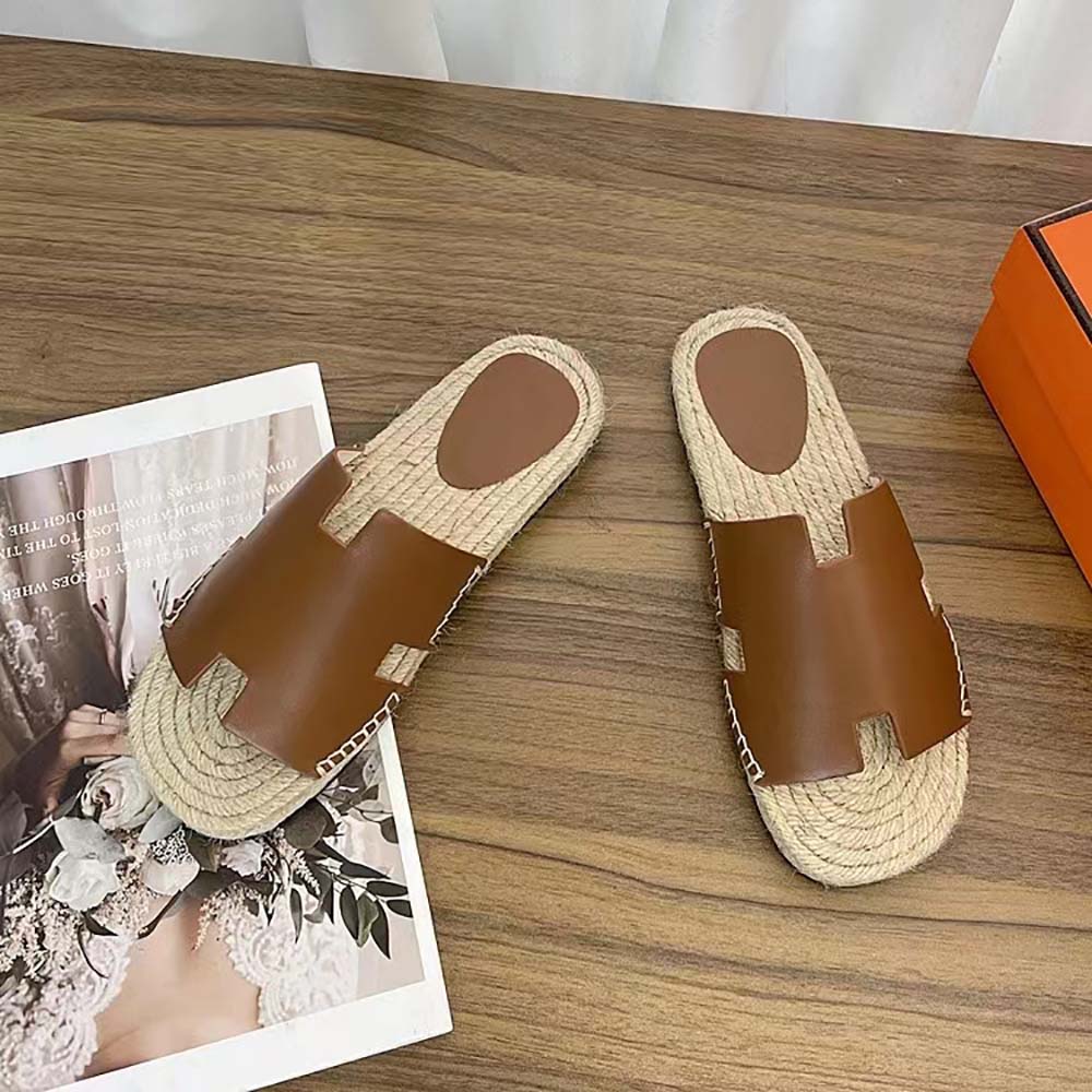 Hermes Unisex Catalya Espadrille in Calfskin with Rope Sole and “H” Cut-out-Brown - image 5
