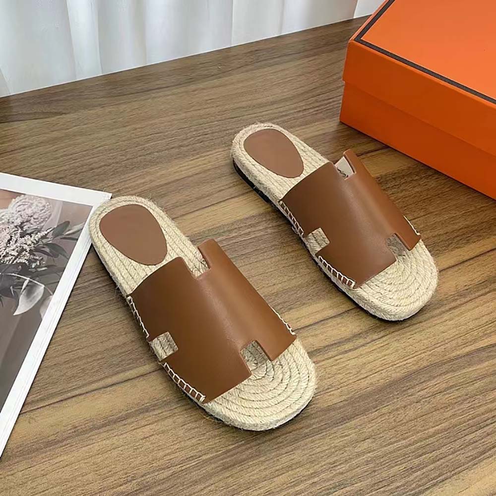 Top view showing rope sole and leather upper of Hermes Catalya Espadrille