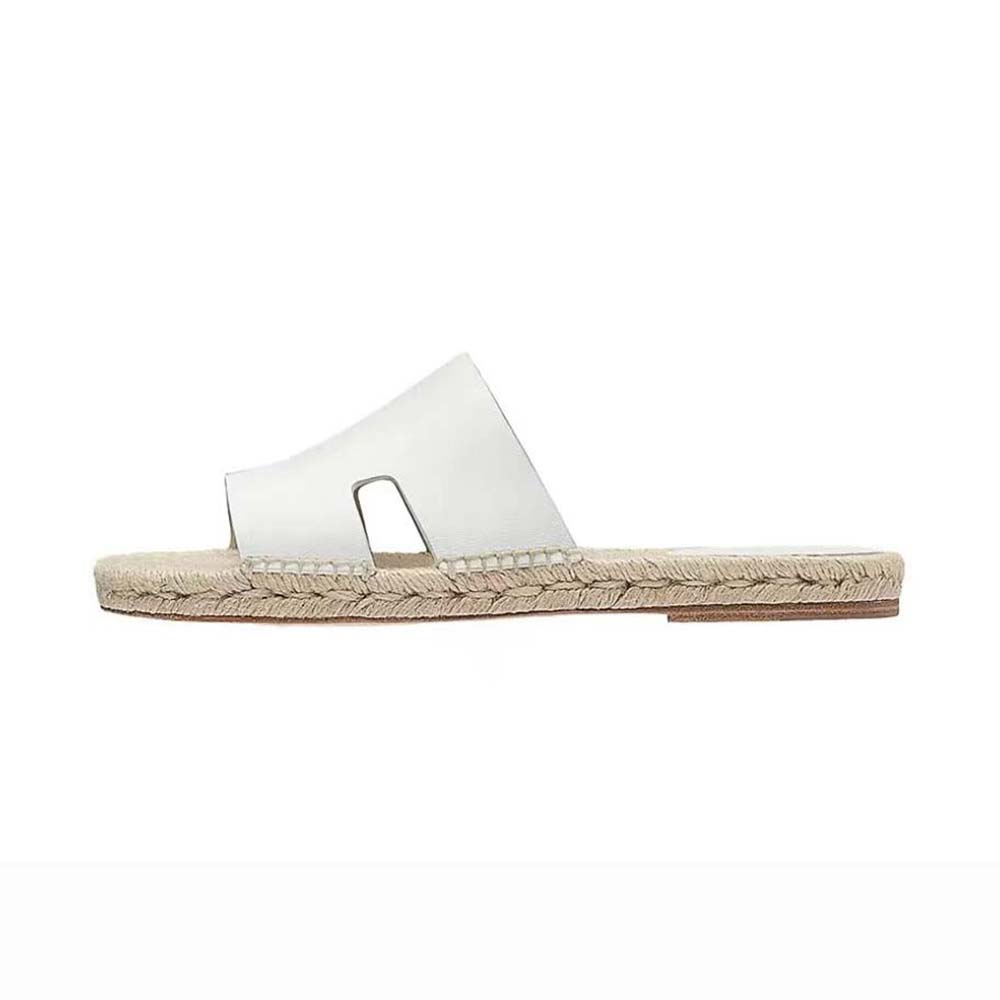 Side profile of Hermes Unisex Catalya Espadrille in white calfskin