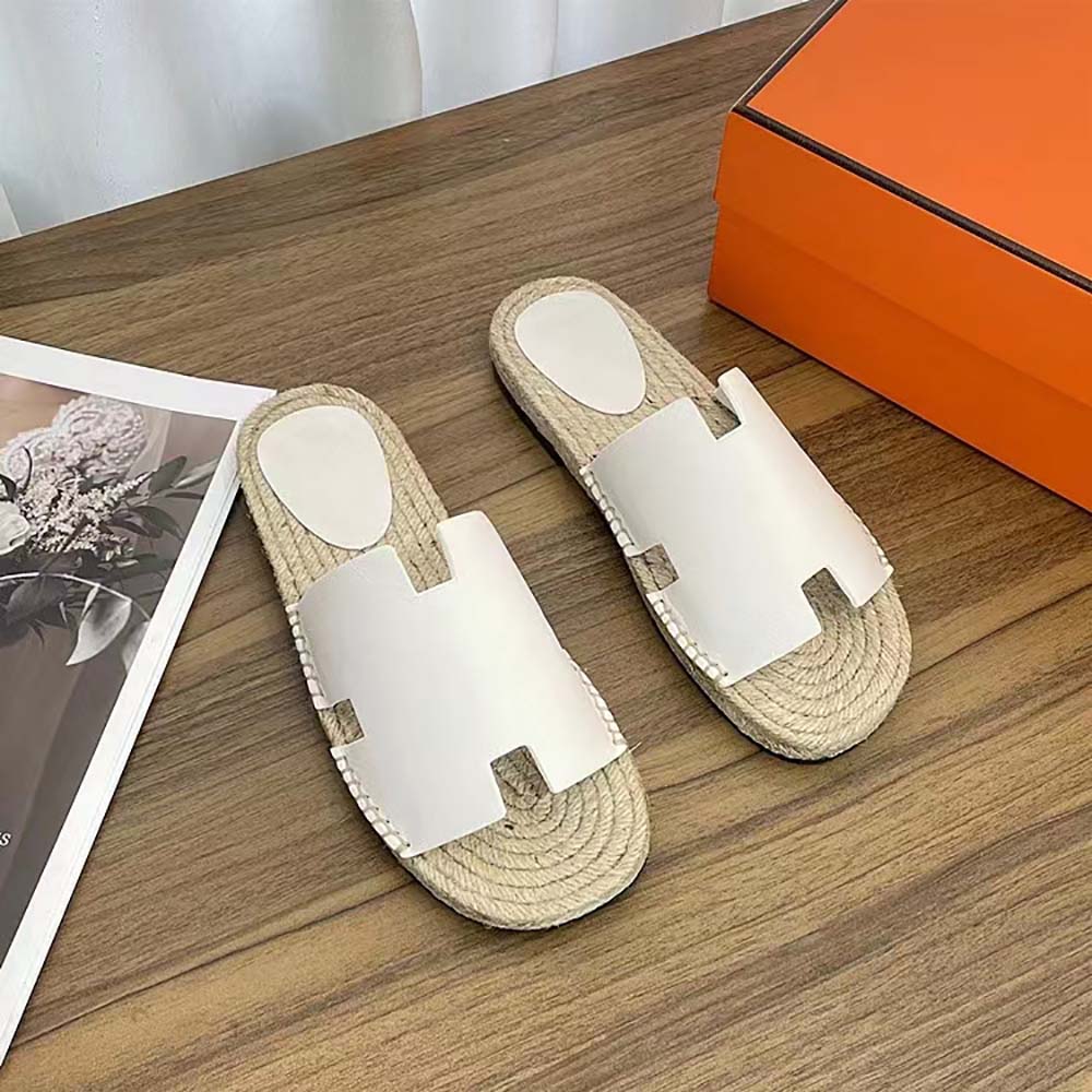 Close-up of signature “H” cut-out on Hermes Catalya espadrille