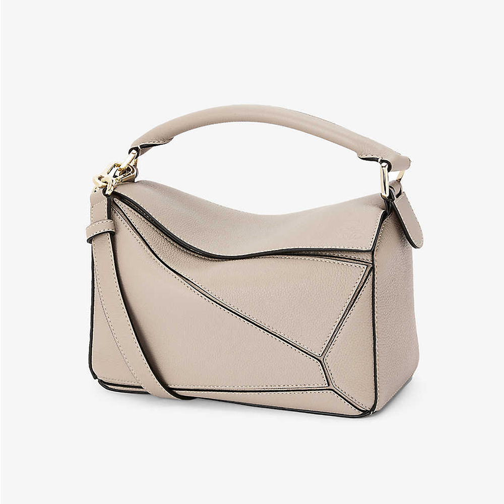 Front view of Loewe Women Puzzle Small Bag in beige calf leather