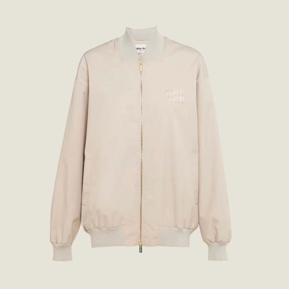 Front view of Miu Miu Women Chino Blouson Jacket with embroidered logo