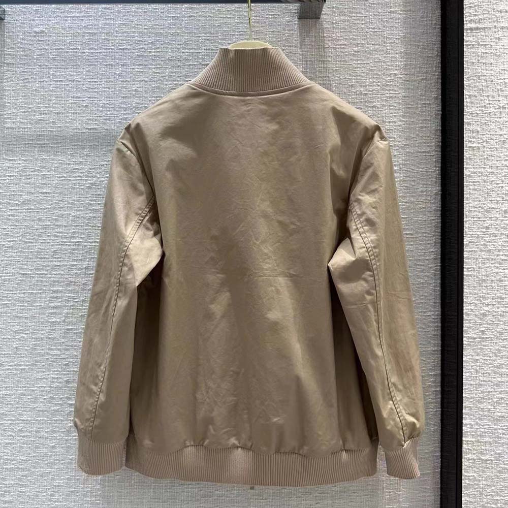 Side angle showing zip closure and silhouette of Miu Miu Women Chino Blouson Jacket
