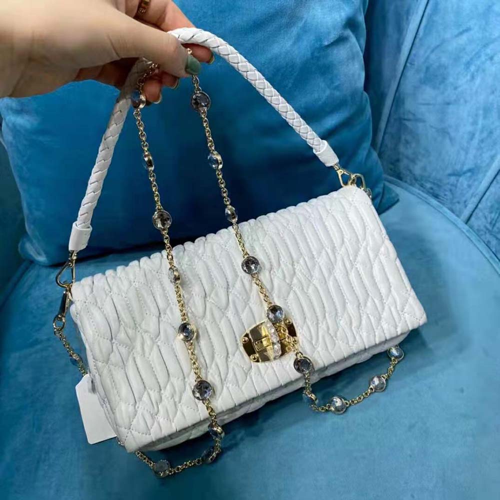 Miu Miu Women Crystal Cloqué Nappa Leather Bag - image 5