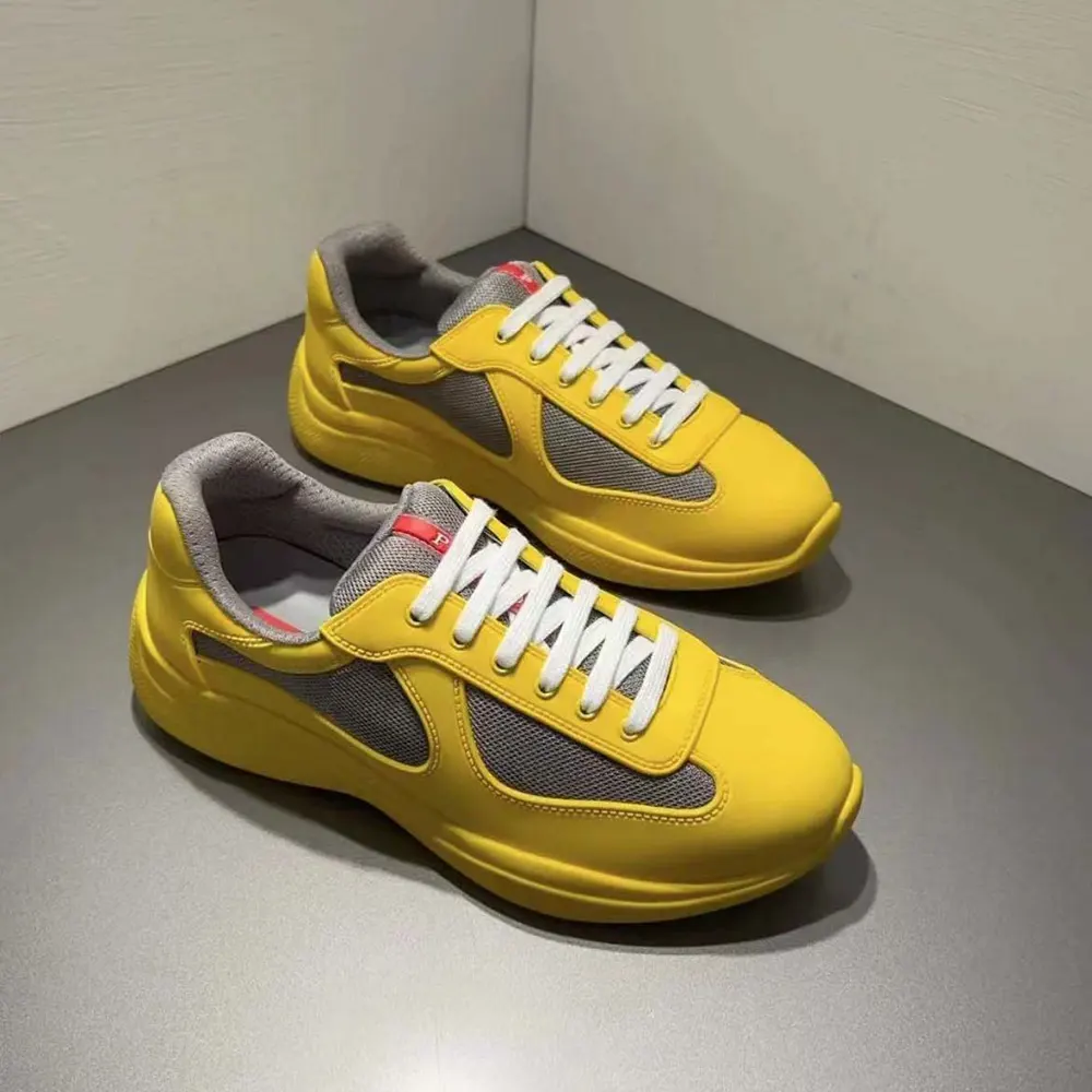 Top-down view showing lace-up closure on Prada America’s Cup sneakers
