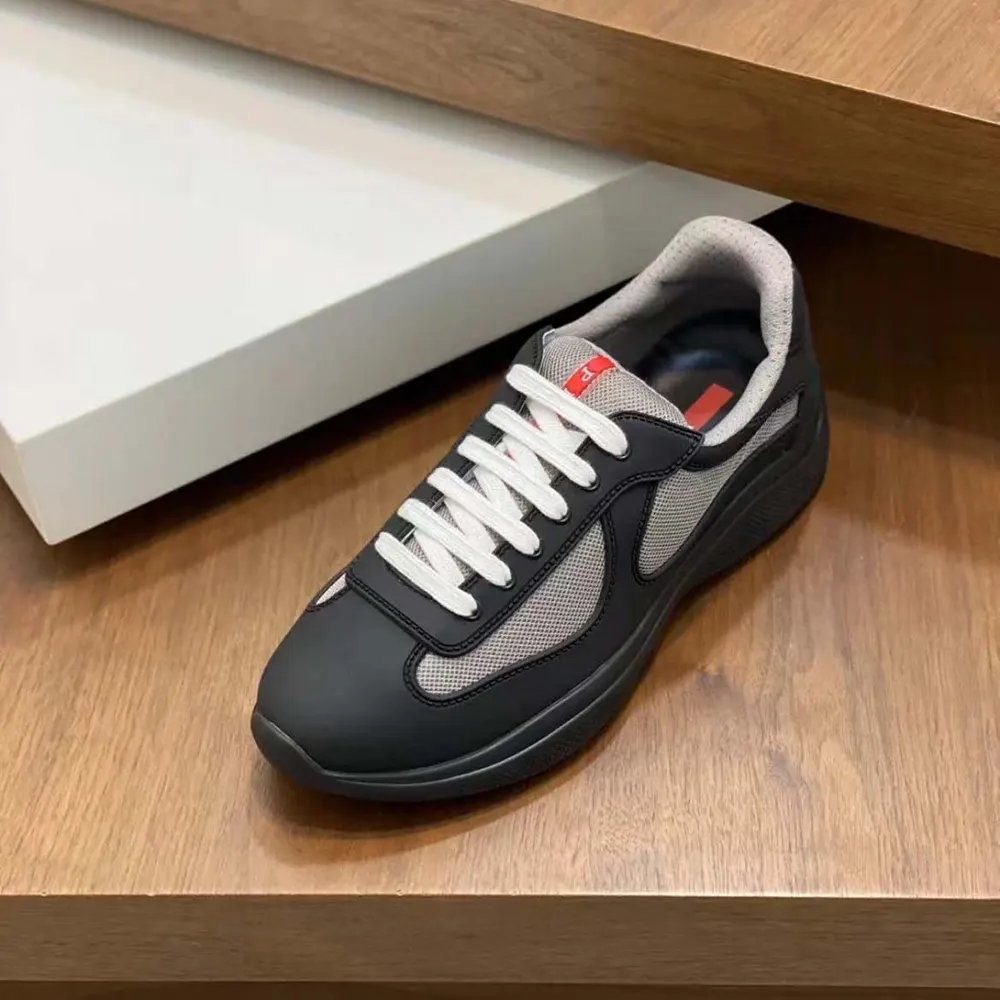 Overhead view showing lace-up closure on Prada Unisex America’s Cup Sneakers-Black