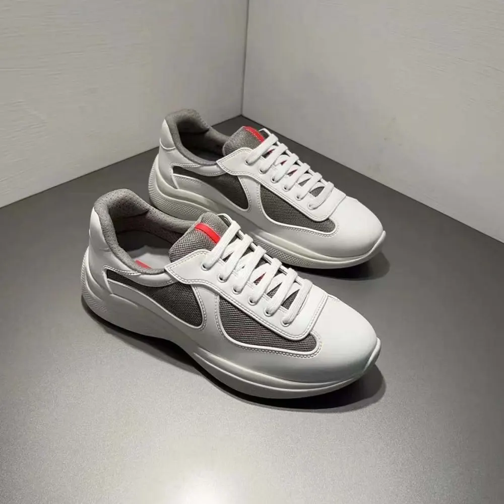 Overhead view showcasing lace closure on Prada America’s Cup sneakers