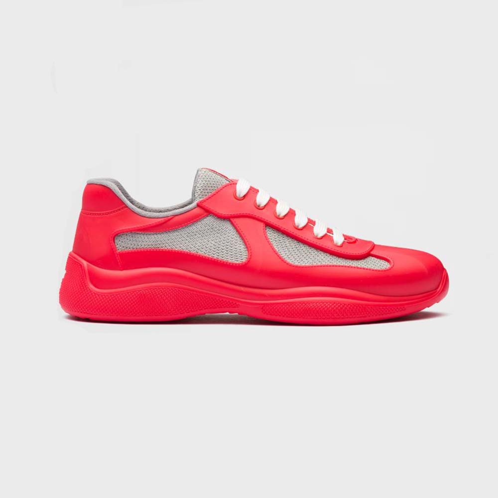 Side view of Prada Unisex America’s Cup Sneakers in red