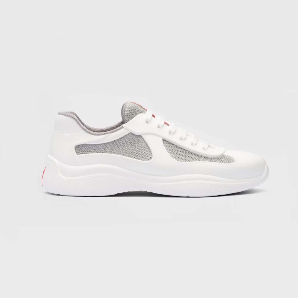 Side profile of Prada Unisex America’s Cup Soft Rubber and Bike Fabric Sneakers-White